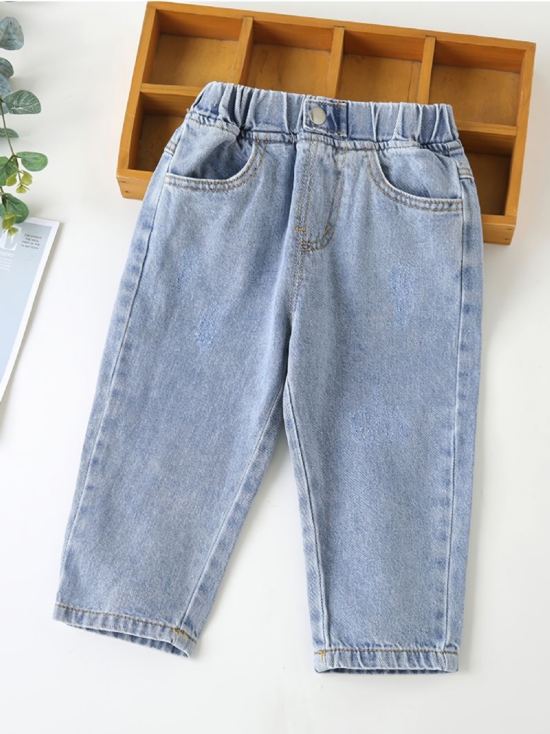 Baby Børn Drenge Solide Jeans Elastisk Linning Denimbukser Børnetøj