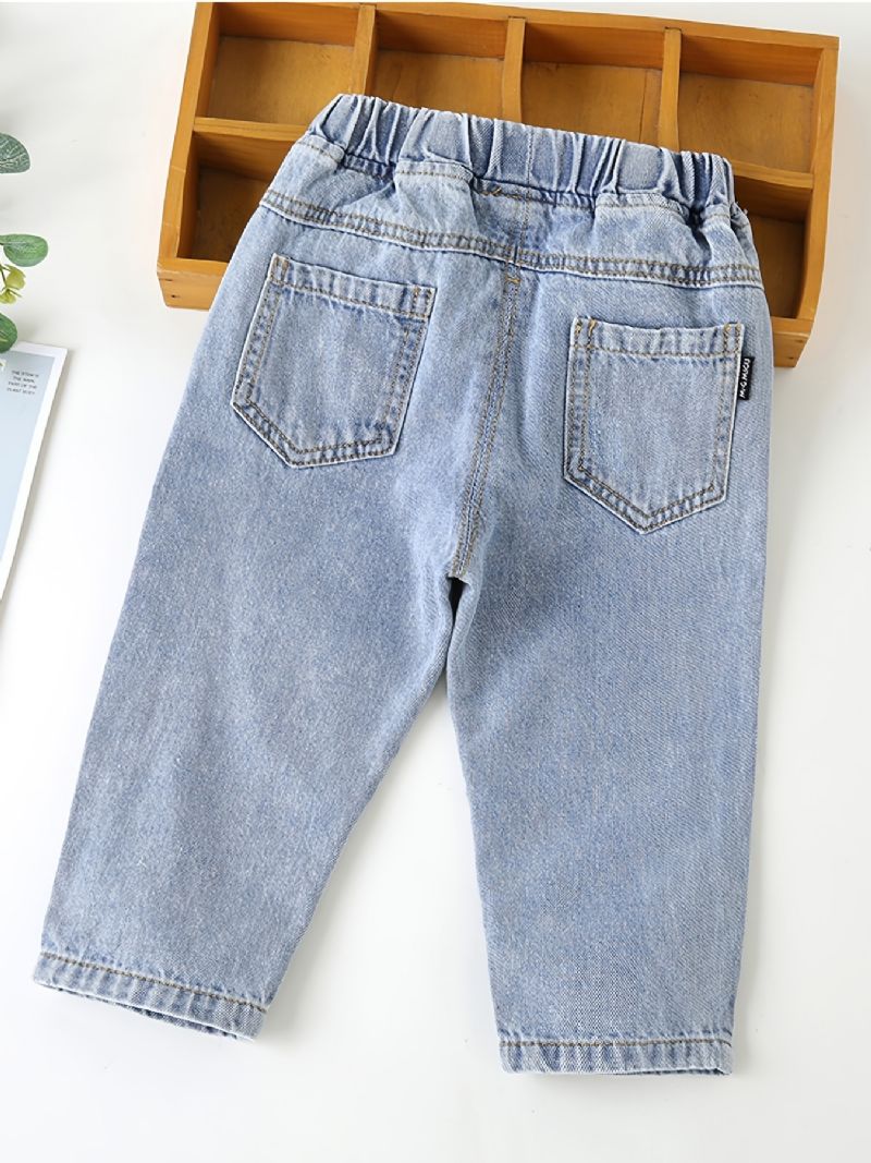 Baby Børn Drenge Solide Jeans Elastisk Linning Denimbukser Børnetøj