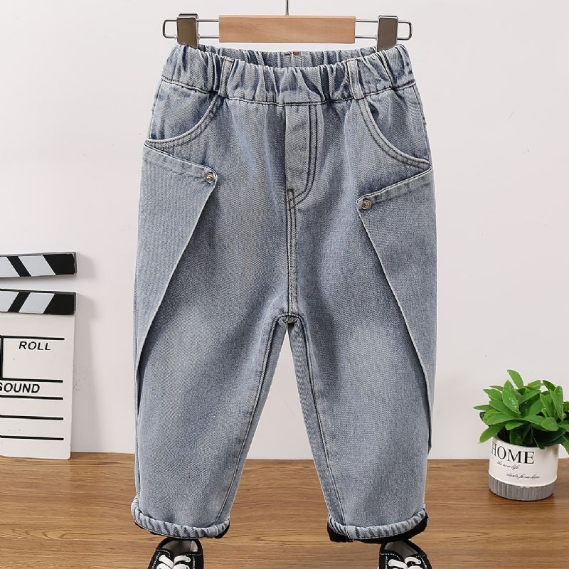 Baby Drenge Jeans Casual Plys Varm Elastisk Talje Bukser Børnetøj
