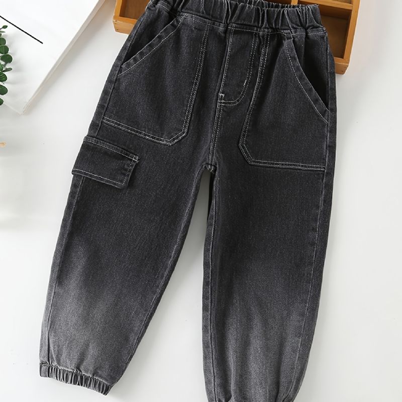 Baby-drenge Tilspidsede Jeans Med Elastisk Linning Og Lommer