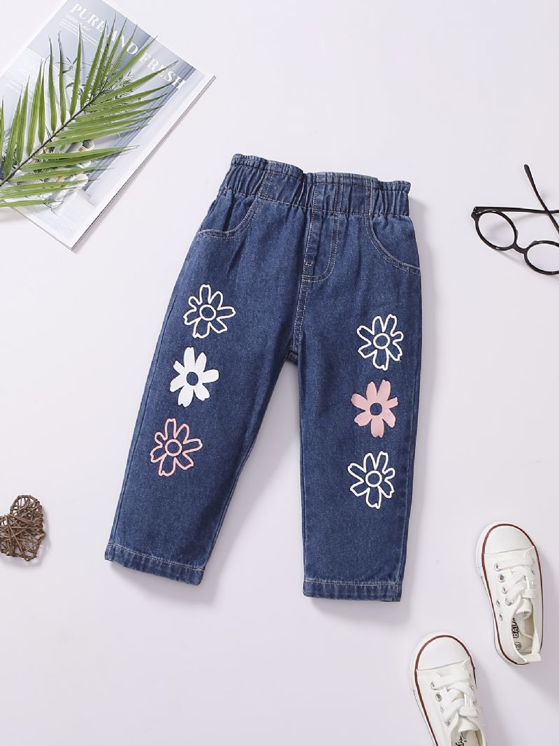 Baby Piger Denim Casual Mode Jeans Blomster Print Pant Børnetøj