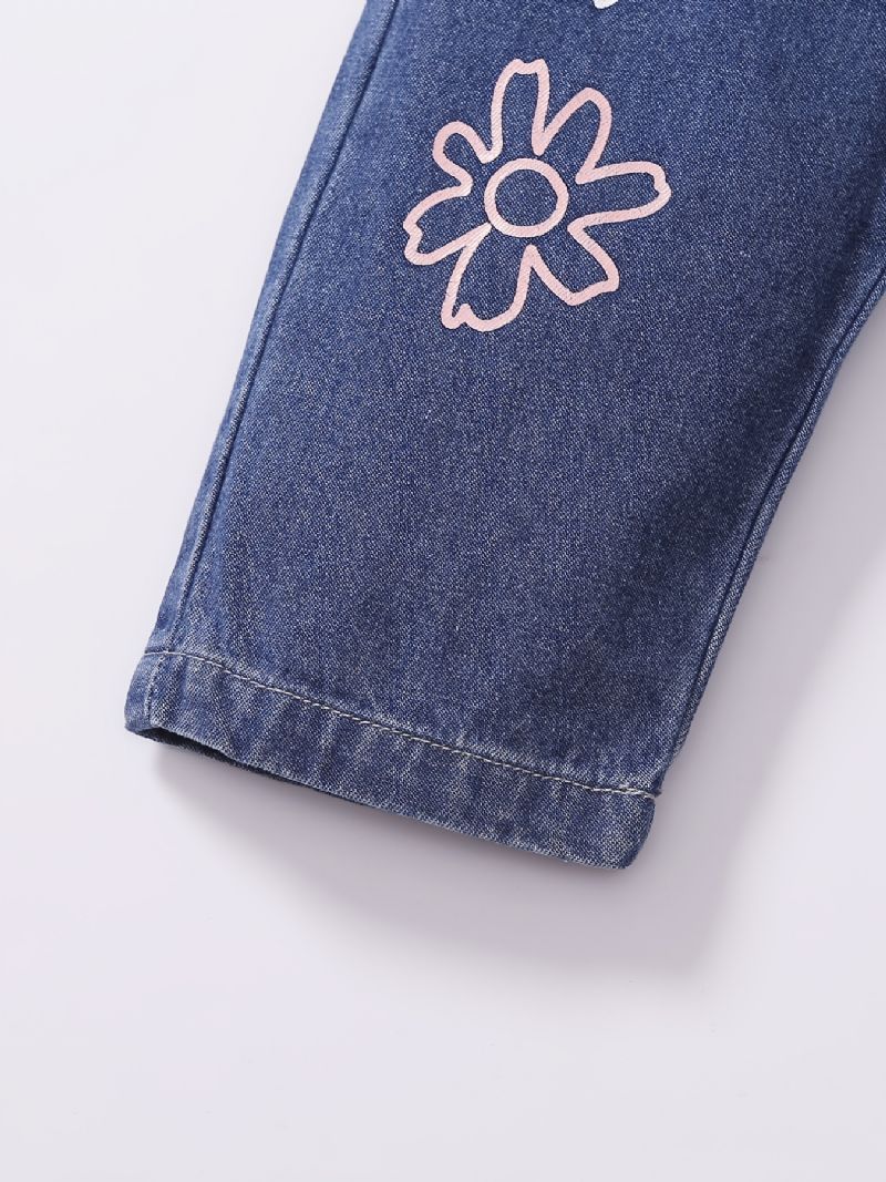 Baby Piger Denim Casual Mode Jeans Blomster Print Pant Børnetøj