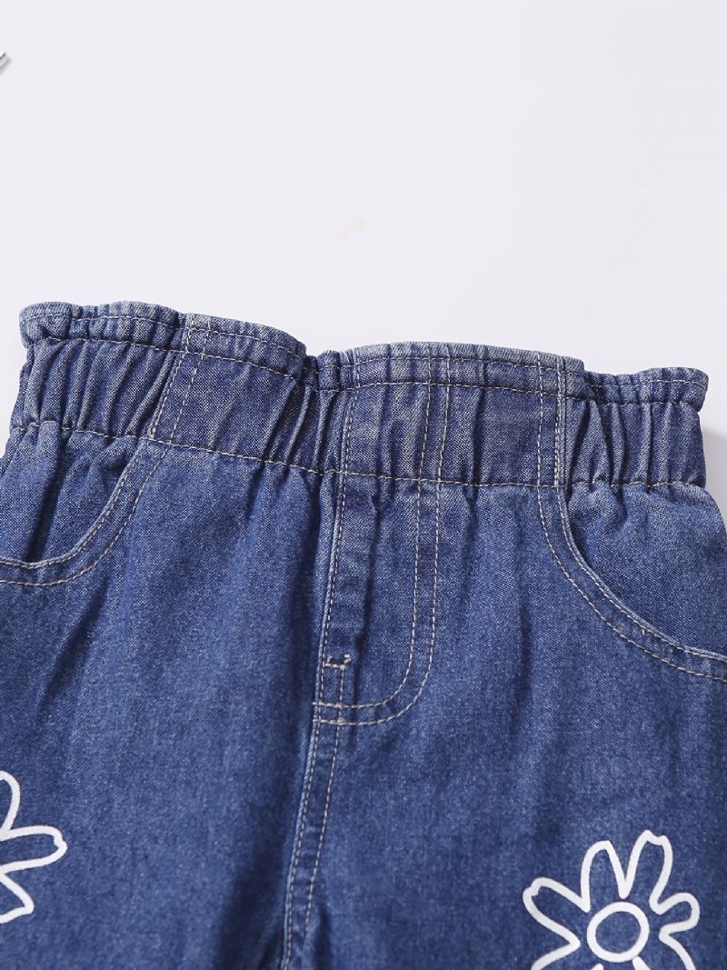 Baby Piger Denim Casual Mode Jeans Blomster Print Pant Børnetøj