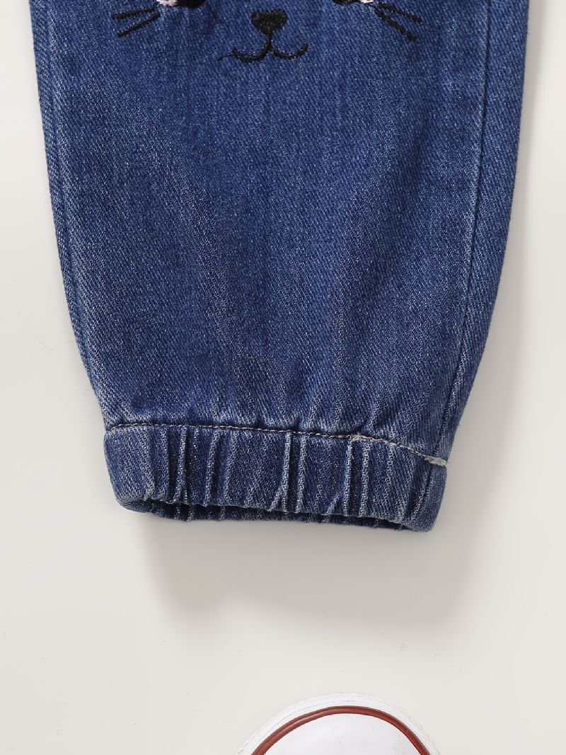 Baby Piger Jeans Børns Elastiske Talje Kanin Broderede Joggerbukser