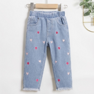 Babypiger Casual Jeans Hjertebroderibukser Børnetøj