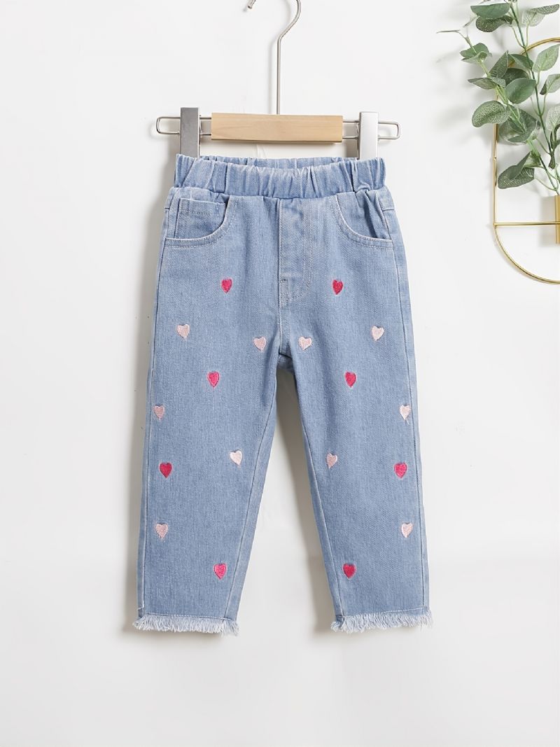 Babypiger Casual Jeans Hjertebroderibukser Børnetøj