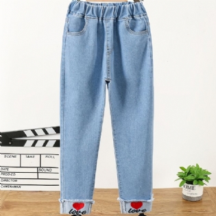 Babypiger Denim Casual Jeans Broderi Forår Efterår