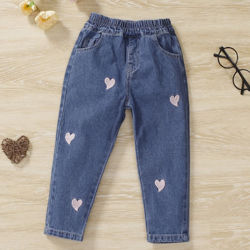 Babypiger Jeans Casual Heart Brodery Bukser Børnetøj