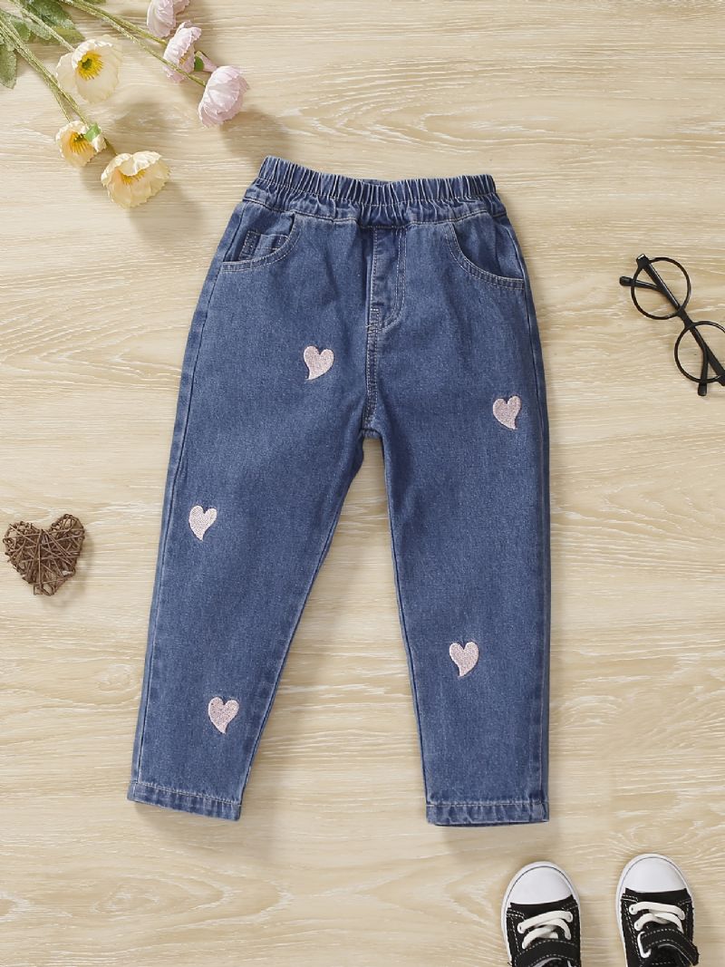 Babypiger Jeans Casual Heart Brodery Bukser Børnetøj