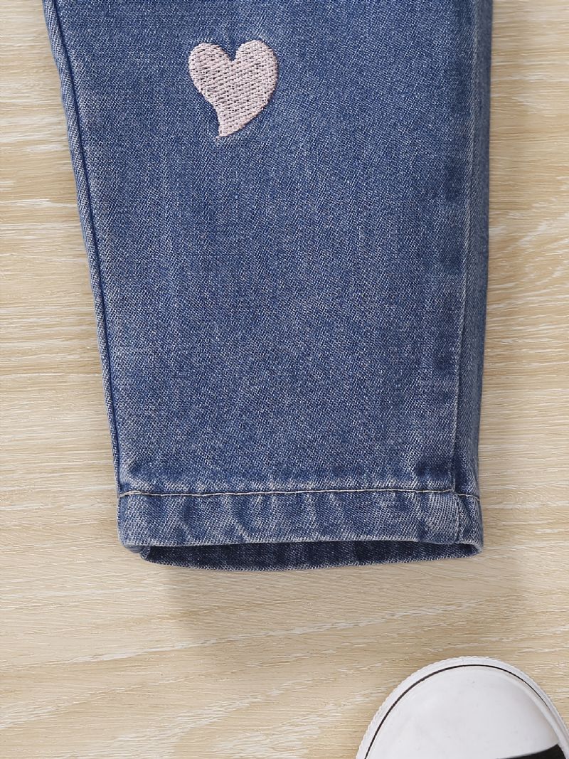 Babypiger Jeans Casual Heart Brodery Bukser Børnetøj