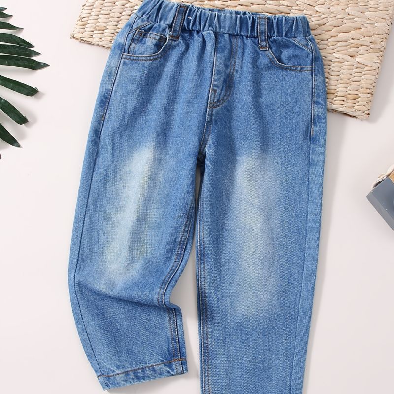 Babypiger Retro Jeans Casual Ensfarvede Elastiske Talje Denimbukser Børnetøj