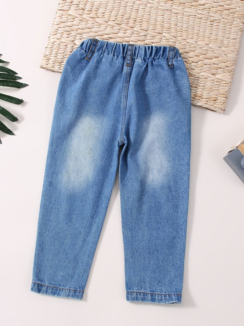 Babypiger Retro Jeans Casual Ensfarvede Elastiske Talje Denimbukser Børnetøj
