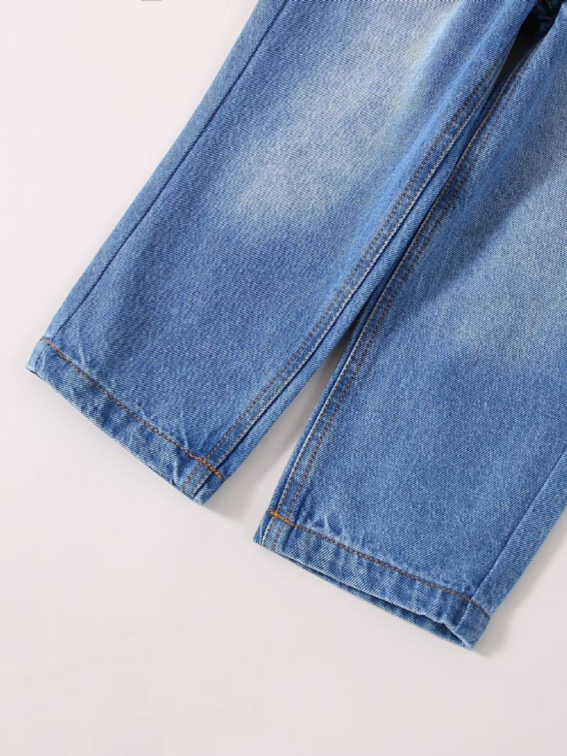 Babypiger Retro Jeans Casual Ensfarvede Elastiske Talje Denimbukser Børnetøj