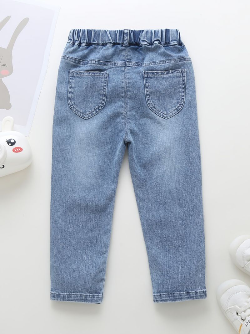 Babypiger Tilspidsede Jeans Med Sommerfugletryk Elastisk Linning Til Efterår Og Vinter Nyhed