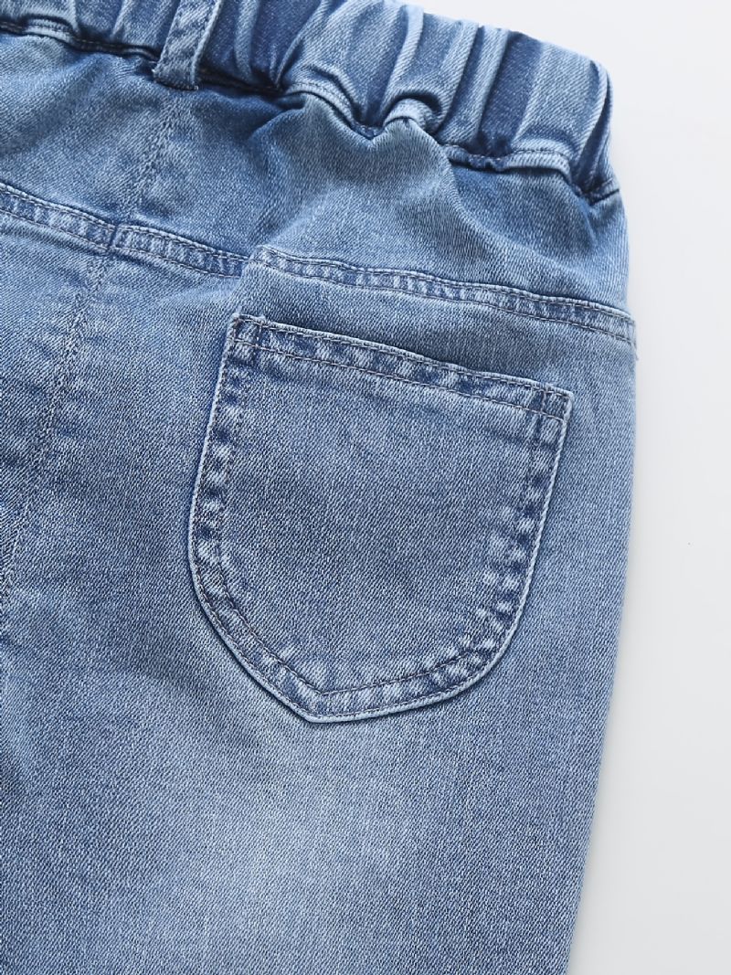 Babypiger Tilspidsede Jeans Med Sommerfugletryk Elastisk Linning Til Efterår Og Vinter Nyhed