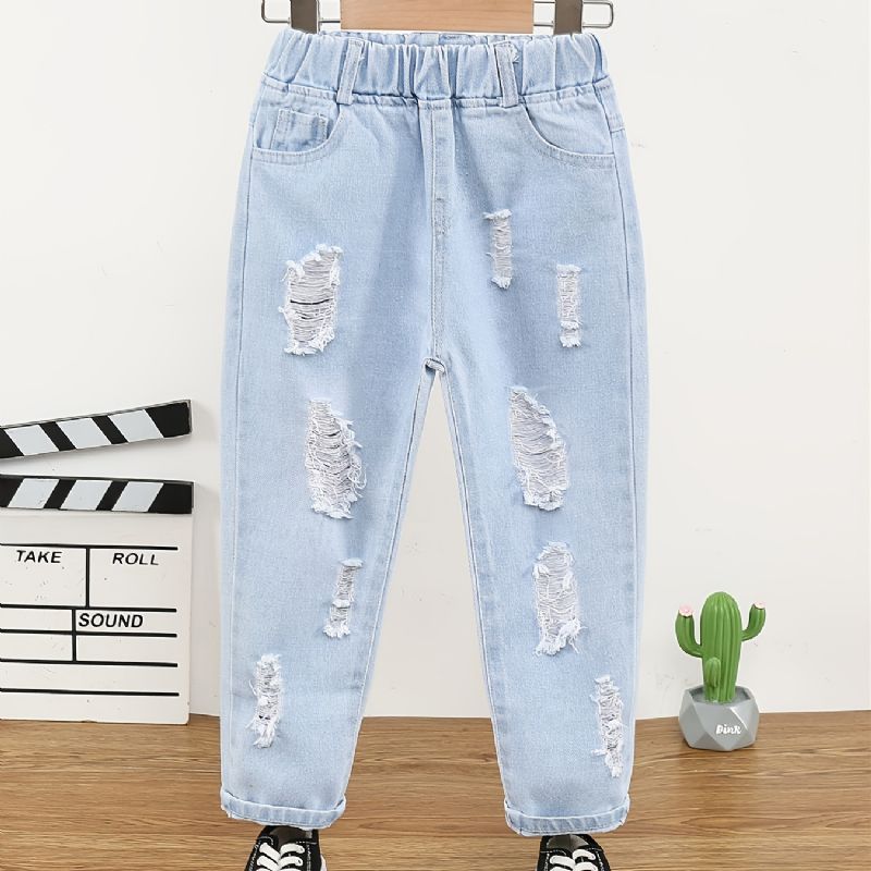 Babypigers Nødstedte Afslappede Jeans Lyseblå