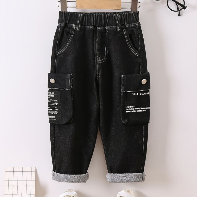 Børn Drenge Casual Denim Mode Jeans Letter Print Pocket Bukser