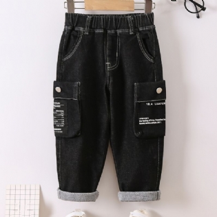 Børn Drenge Casual Denim Mode Jeans Letter Print Pocket Bukser