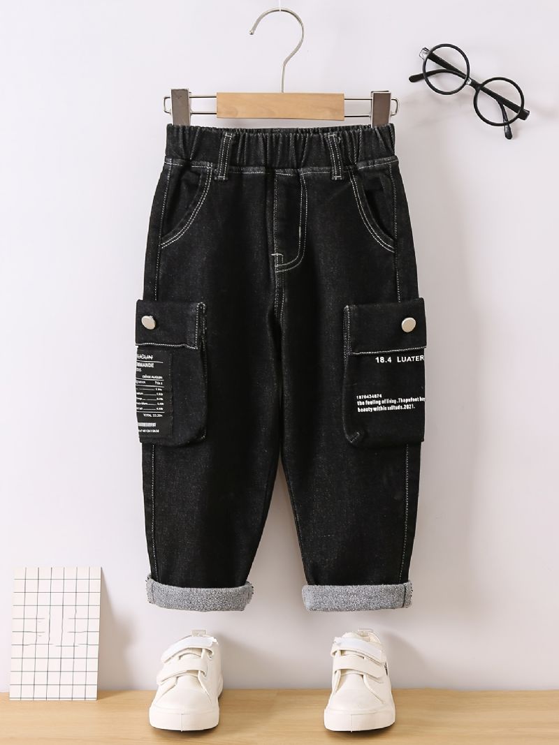 Børn Drenge Casual Denim Mode Jeans Letter Print Pocket Bukser