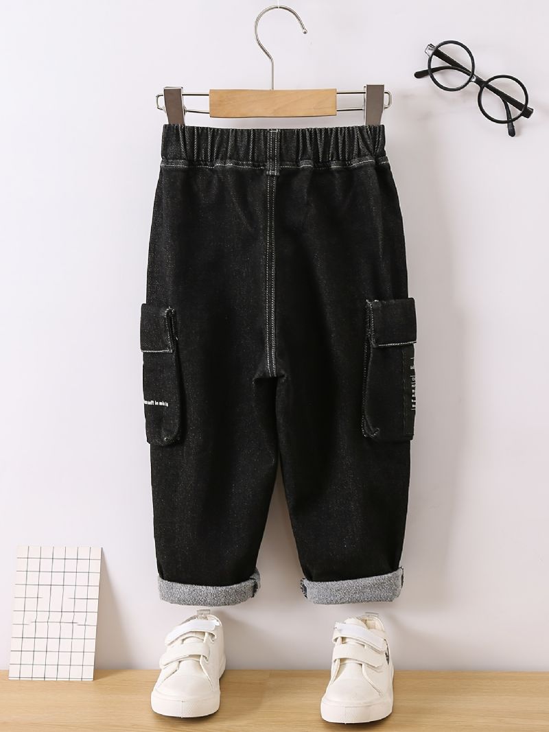 Børn Drenge Casual Denim Mode Jeans Letter Print Pocket Bukser