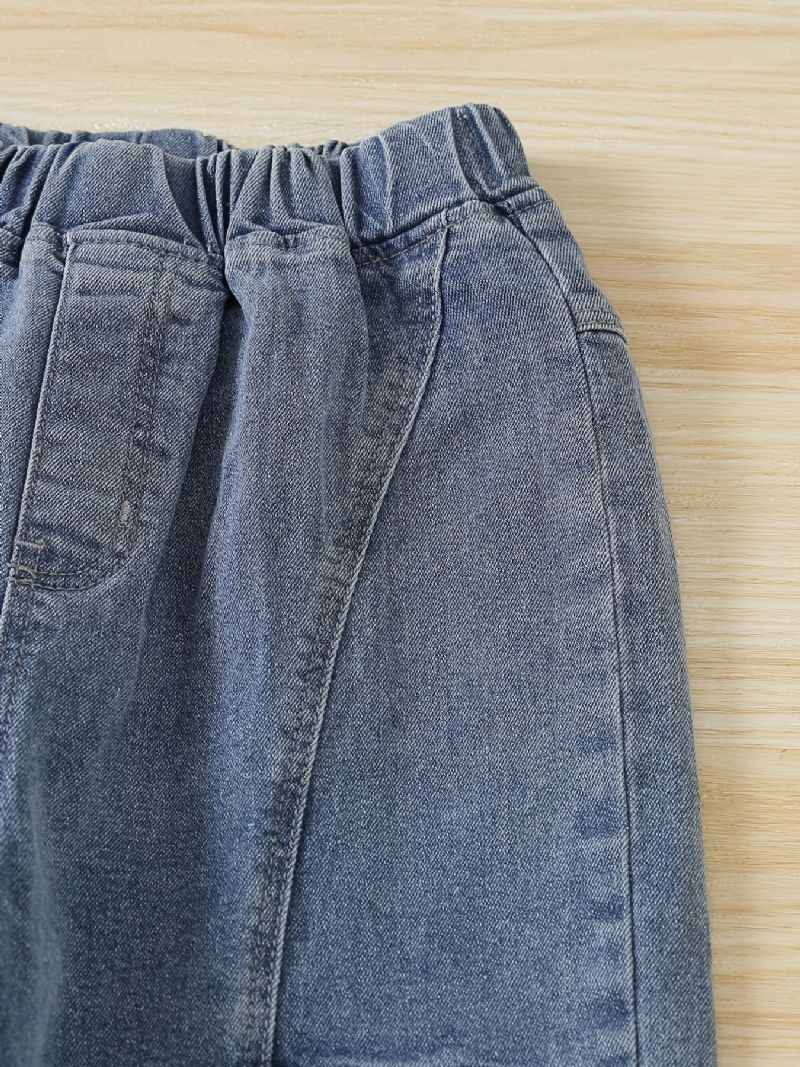 Børn Teenagere Drenge Tilspidsede Jeans Med Elastisk Linning