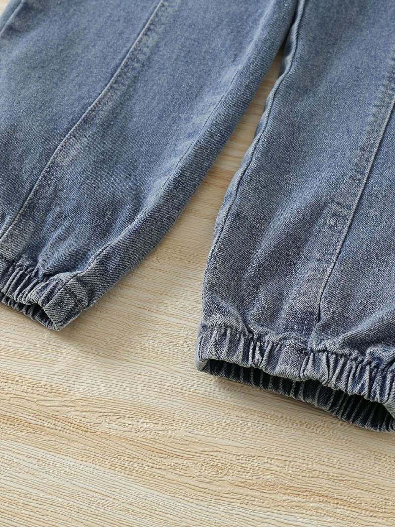 Børn Teenagere Drenge Tilspidsede Jeans Med Elastisk Linning