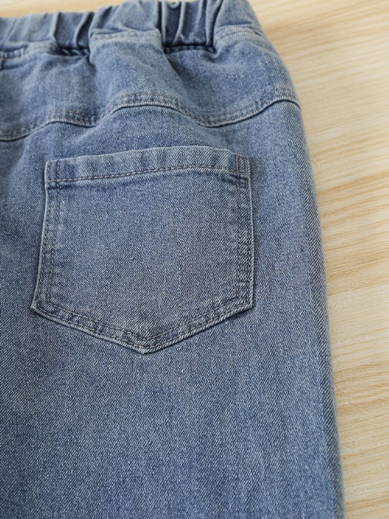 Børn Teenagere Drenge Tilspidsede Jeans Med Elastisk Linning