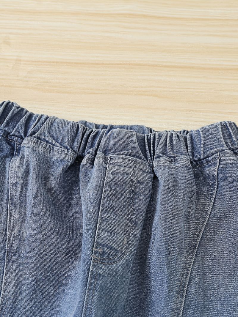Børn Teenagere Drenge Tilspidsede Jeans Med Elastisk Linning