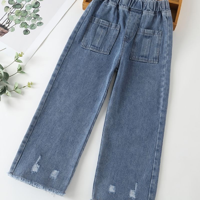 Børn Teenagere Piger Jeans Med Brede Ben Med Elastisk Linning Og Lommer