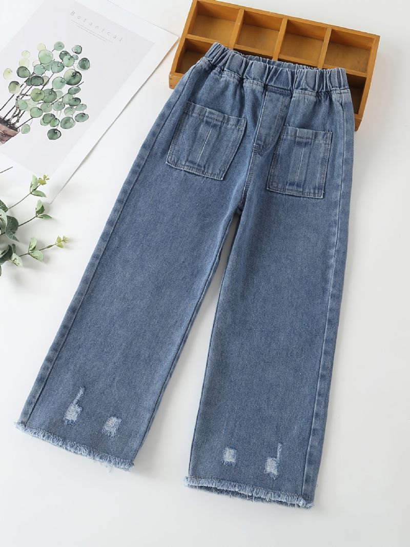 Børn Teenagere Piger Jeans Med Brede Ben Med Elastisk Linning Og Lommer
