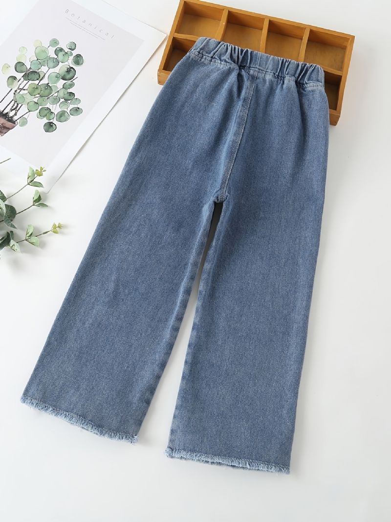 Børn Teenagere Piger Jeans Med Brede Ben Med Elastisk Linning Og Lommer