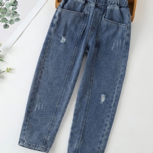 Børn Teenagere Piger Jeans Med Elastisk Linning Og Lommer