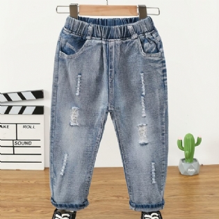 Børne Denim Casual Ripped Jeans Forår Efterår