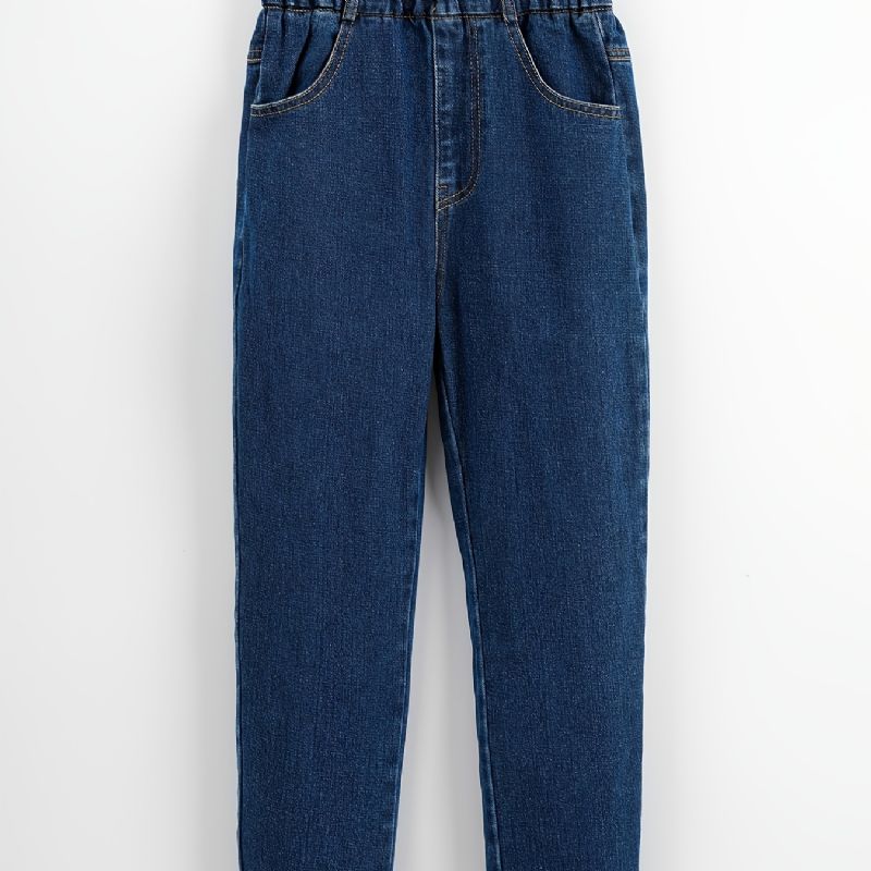 Børnepiger Fit Jeans Casual Ensfarvede Elastiske Taljebukser Børnetøj
