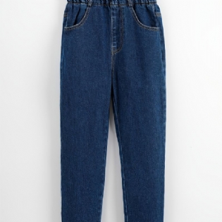 Børnepiger Fit Jeans Casual Ensfarvede Elastiske Taljebukser Børnetøj