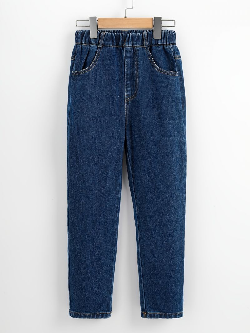 Børnepiger Fit Jeans Casual Ensfarvede Elastiske Taljebukser Børnetøj