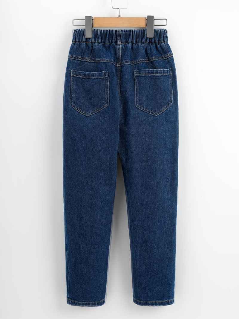 Børnepiger Fit Jeans Casual Ensfarvede Elastiske Taljebukser Børnetøj
