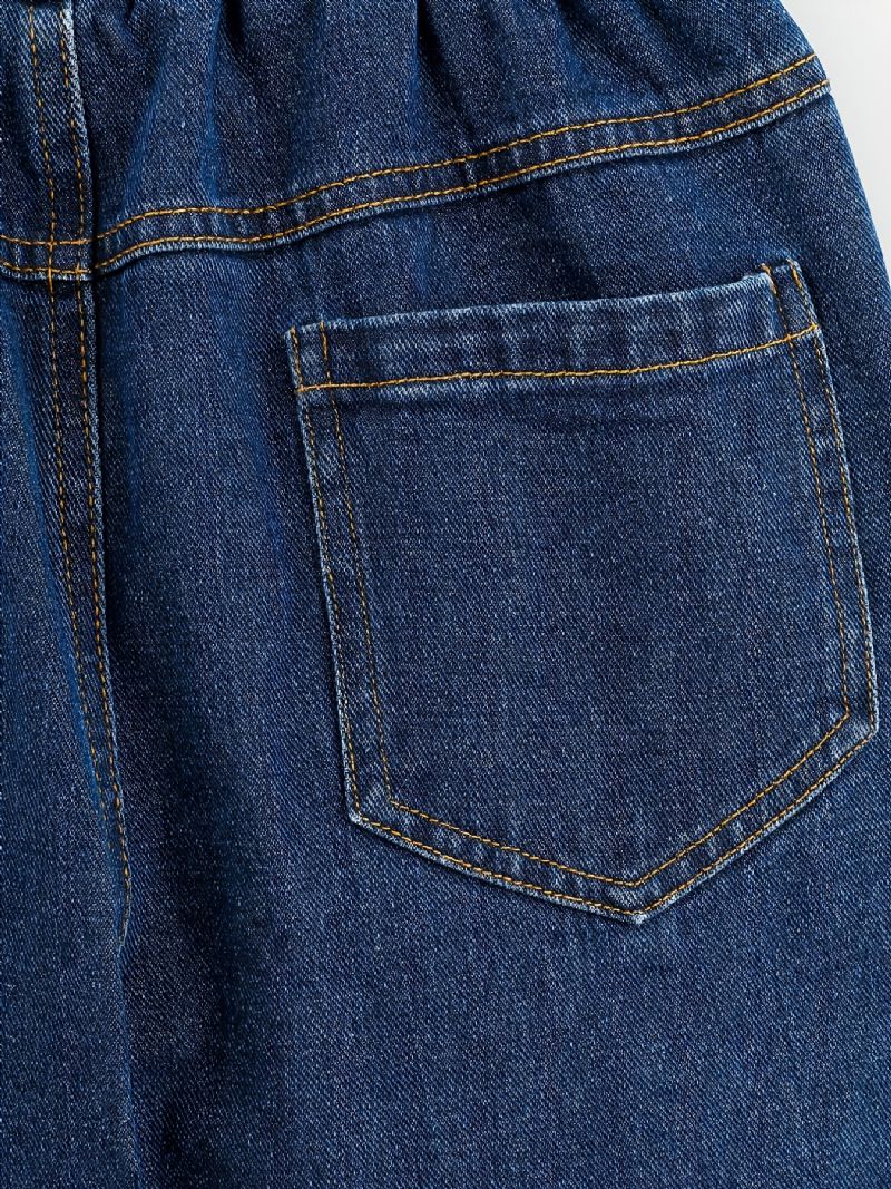 Børnepiger Fit Jeans Casual Ensfarvede Elastiske Taljebukser Børnetøj