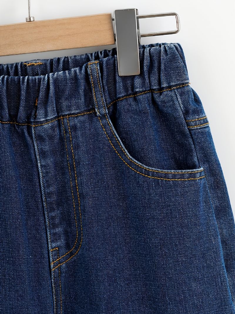 Børnepiger Fit Jeans Casual Ensfarvede Elastiske Taljebukser Børnetøj