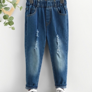 Børns Baby Piger Rippede Jeans Elastiske Talje Bukser Børnetøj