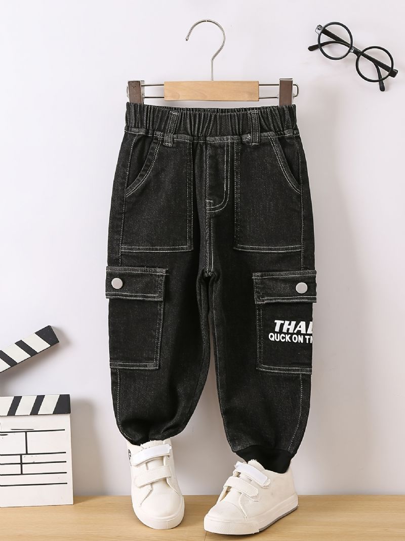 Drenge Casual Black Pocket Front Elastisk Talje Jeans Tøj