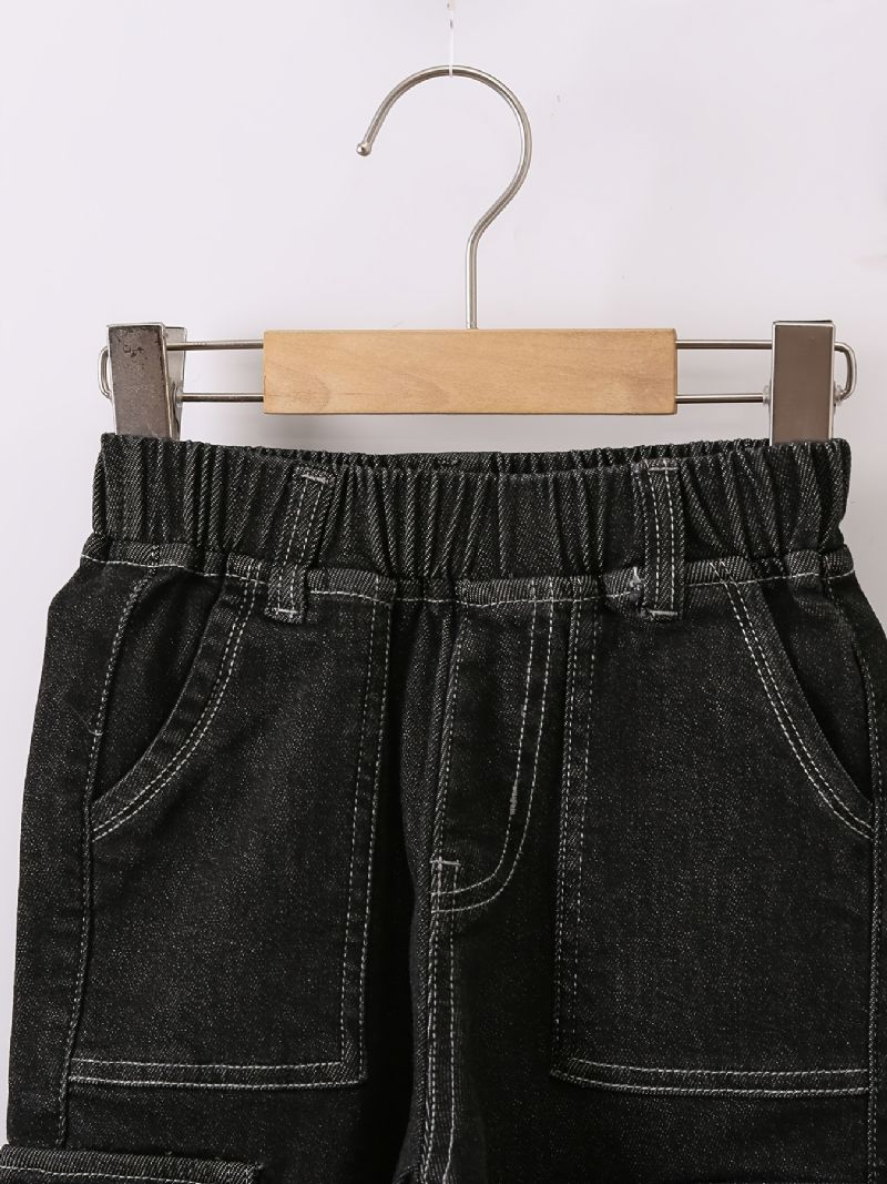 Drenge Casual Black Pocket Front Elastisk Talje Jeans Tøj