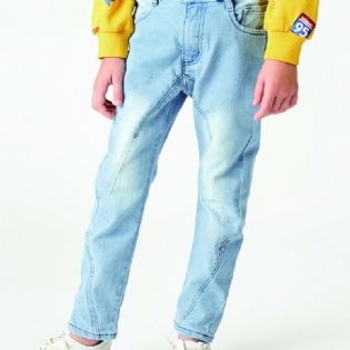 Drenge Casual Elastiske Denim Jeans Lette Trendy Lige Ben Bukser Lyseblå