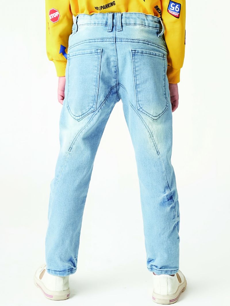 Drenge Casual Elastiske Denim Jeans Lette Trendy Lige Ben Bukser Lyseblå