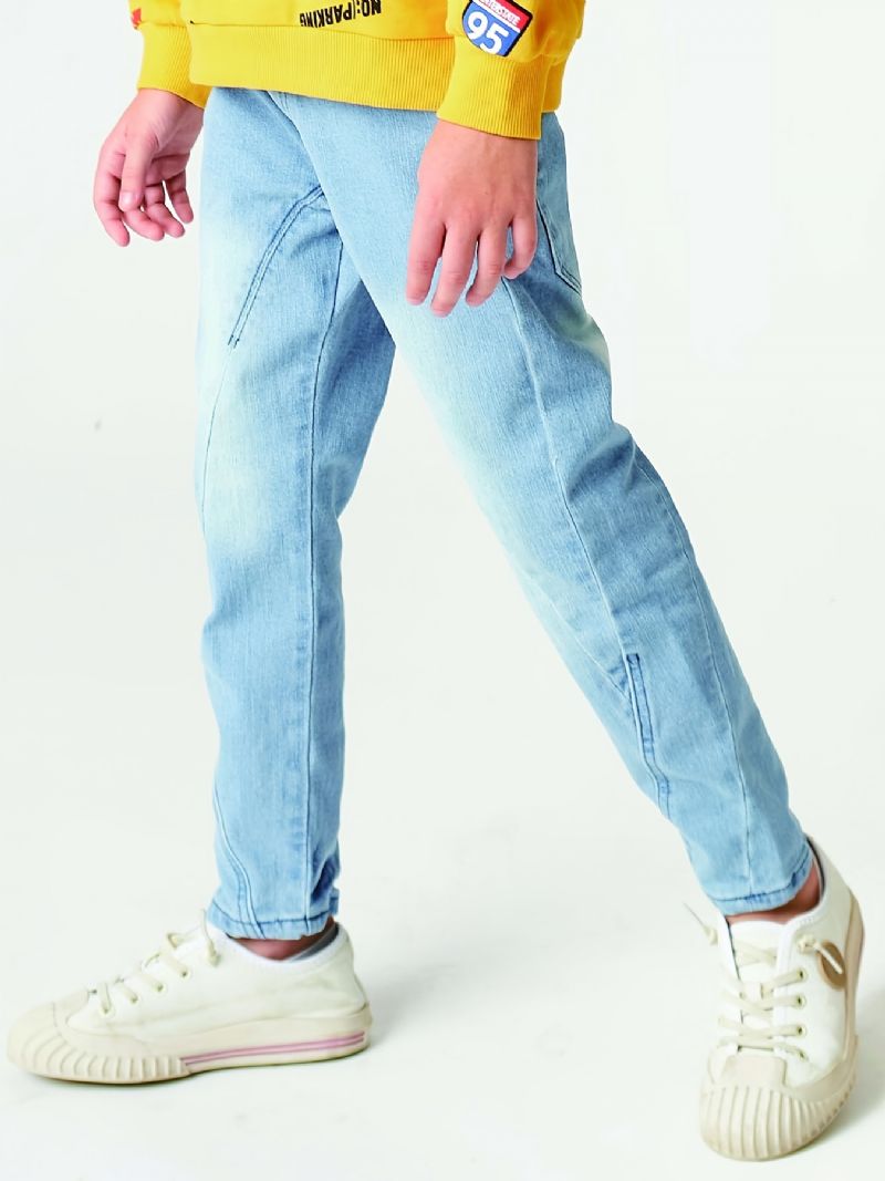 Drenge Casual Elastiske Denim Jeans Lette Trendy Lige Ben Bukser Lyseblå