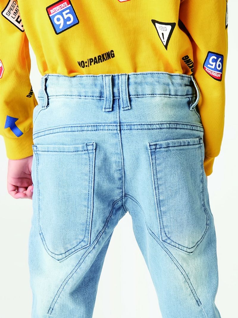 Drenge Casual Elastiske Denim Jeans Lette Trendy Lige Ben Bukser Lyseblå