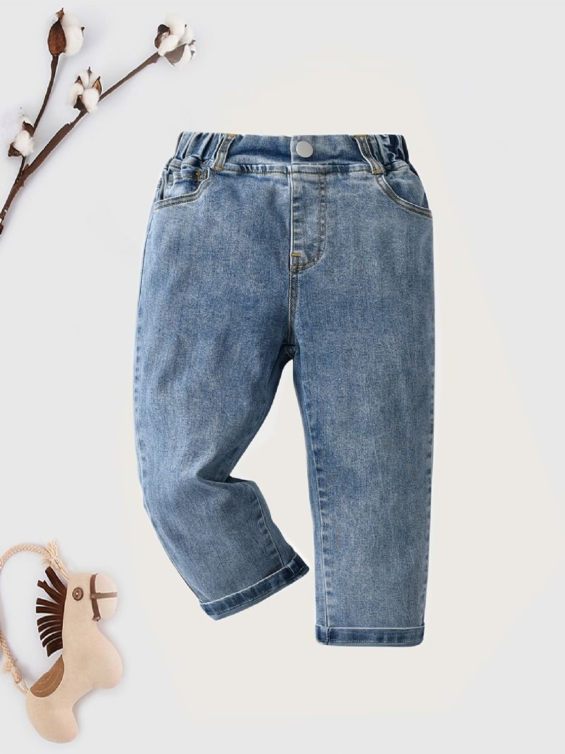 Drenge Casual Lyseblå Stretch Denim Jeans Til Forår Efterår