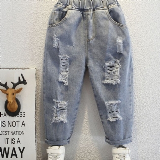 Drenge Casual Ripped Jeans Elastiske Talje Denimbukser