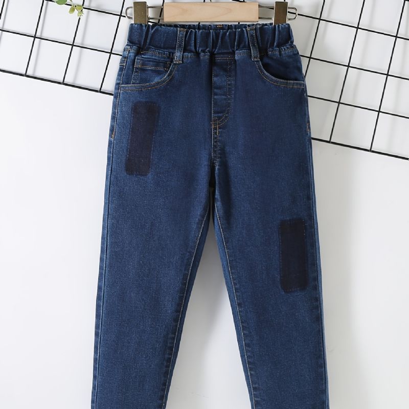 Drenge Casual Simple Patch Denim Jeans Med Elastisk Talje Til Vinter