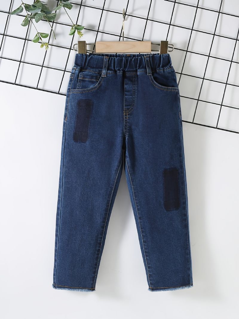 Drenge Casual Simple Patch Denim Jeans Med Elastisk Talje Til Vinter